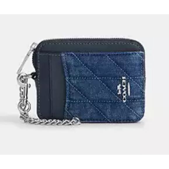 COACH Denim Quilted Zip Card Case - Picture 2 of 3